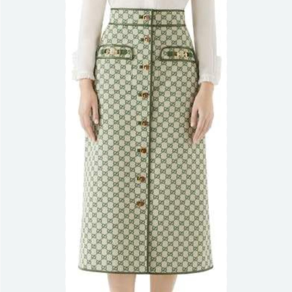 Brand new Authentic Gucci GG Supreme Canvas Midi Skirt with Leather trims